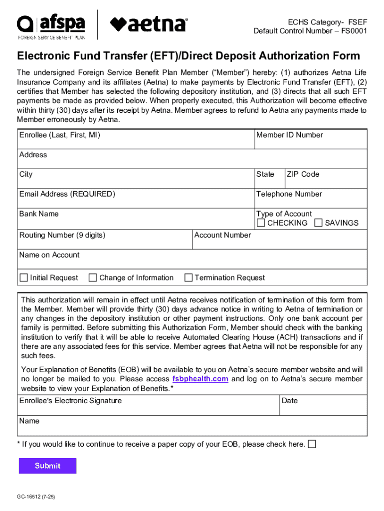 Electronic Fund Transfer Authorization Form - Blank Fillable Template ...