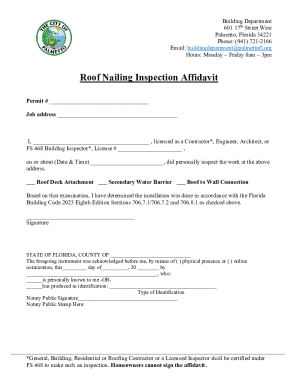 Roof Nailing Inspection Affidavit