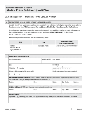 Medica Prime Solution Plan Change Form
