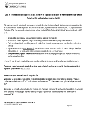 Family Home Child Care Capacity Waiver Inspection Checklist