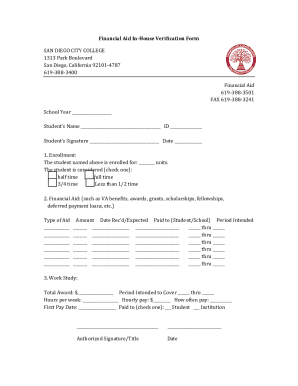 Financial Aid In-House Verification Form