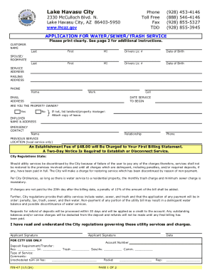 Lake Havasu City Water/Sewer/Trash Service Application