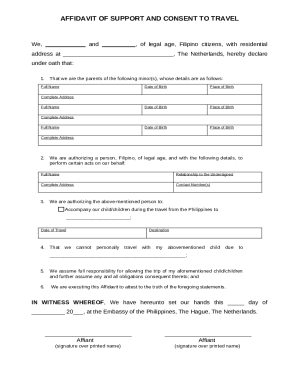 Affidavit of Support and Consent to Travel