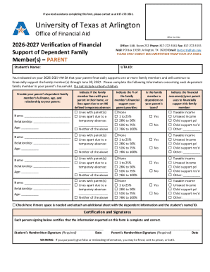 2026-2027 Verification of Financial Support Form