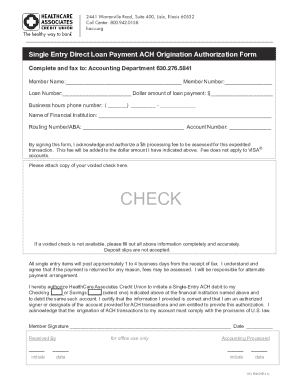 Single Entry Direct Loan Payment ACH Authorization Form