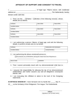 Affidavit of Support and Consent to Travel