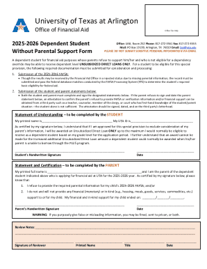 University of Texas at Arlington Without Parental Support Form