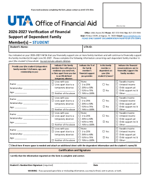 2026-2027 Verification of Financial Support Form