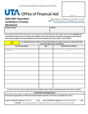 2026-2027 Family Verification Form