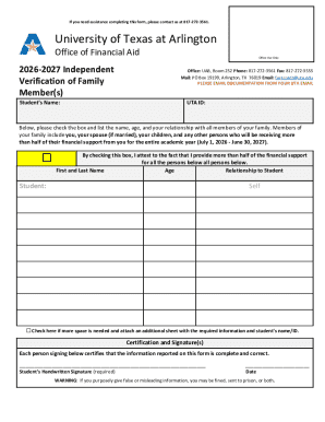 University of Texas Financial Aid Verification Form