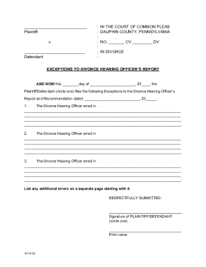 Exceptions to Divorce Hearing Officer's Report and Recommendation