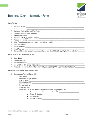 Business Client Information Form