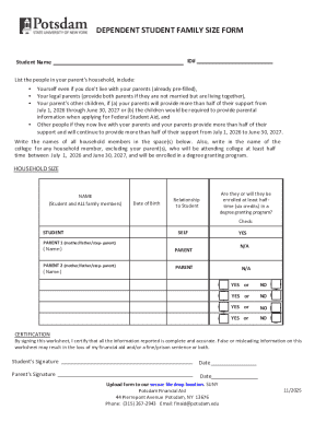 Dependent Student Family Size Form