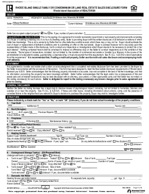 Rhode Island Real Estate Sales Disclosure Form