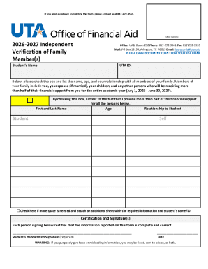Family Financial Support Verification Form