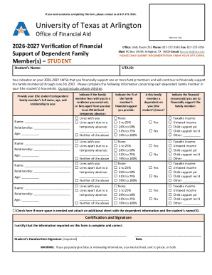 University of Texas at Arlington Financial Aid Verification Form