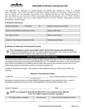 2025-2026 Verification Worksheet