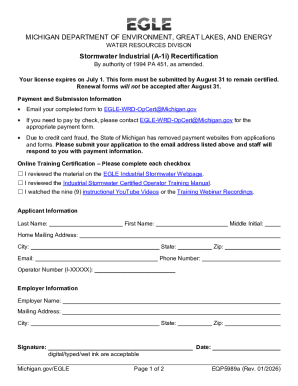 Michigan Stormwater Industrial Recertification Form