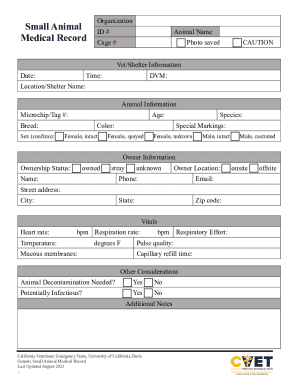 Small Animal Medical Record Form