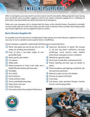 Emergency Supply Kit Checklist