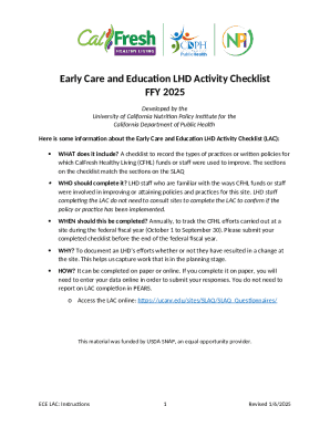 Early Care and Education LHD Activity Checklist