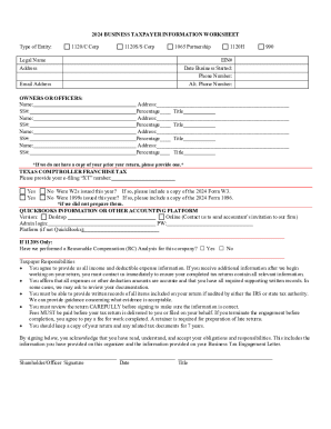 2024 Business Taxpayer Information Worksheet
