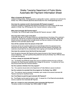 Shelby Township Automatic Bill Payment Enrollment Form