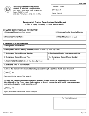 Texas Designated Doctor Examination Data Report