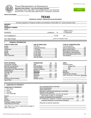 Texas Residential Property Condition Evaluation Report