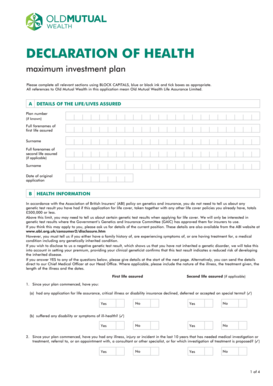 Declaration of Health for Life Insurance