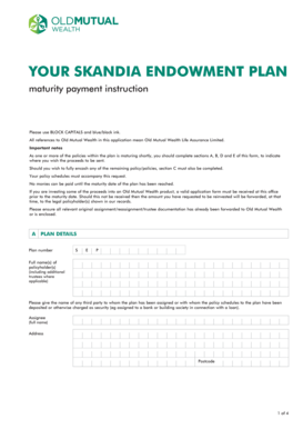 Skandia Endowment Plan Maturity Payment Instruction