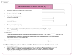 Government Servant Asset and Liability Declaration Form