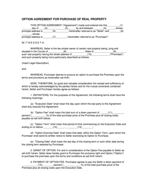 Option Agreement for Purchase of Real Property