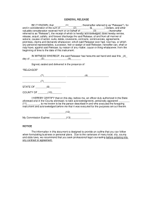 General Release - Free Legal Forms