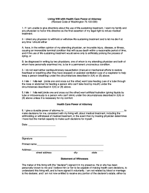 Living Will with Health Care Power of Attorney