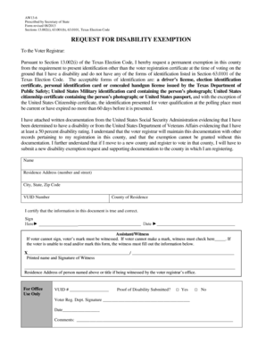 Texas Disability Exemption Request Form