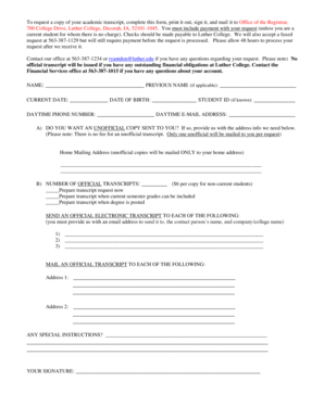 Luther College Academic Transcript Request Form