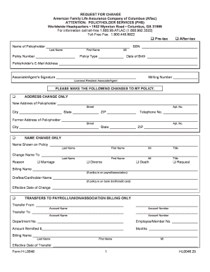 Aflac Policy Change Request Form