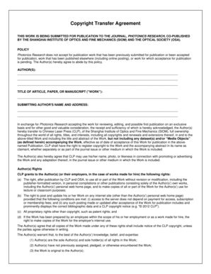 Copyright Transfer Agreement for Photonics Research