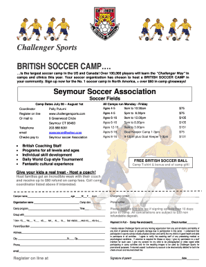 Challenger Sports British Soccer Camp Registration Form