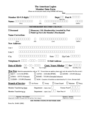 American Legion Member Data Form