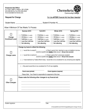 Request for Change in Financial Aid