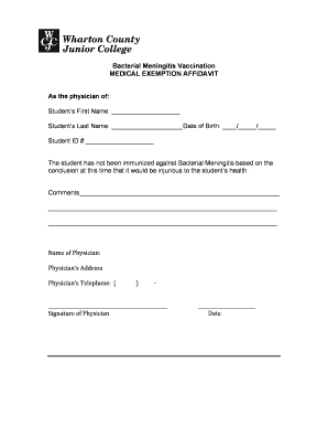 Bacterial Meningitis Vaccination Medical Exemption Affidavit