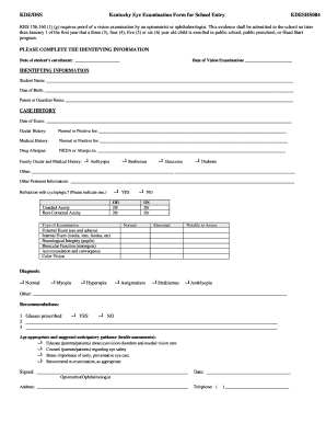 Kentucky Eye Examination Form for School Entry