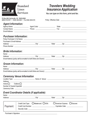 Travelers Wedding Insurance Application