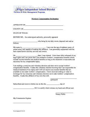 Workers Compensation Declination Affidavit