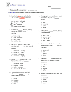 Sentence Completion Exercise