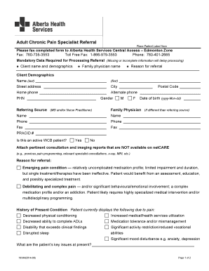 Adult Chronic Pain Specialist Referral Form