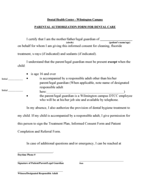 Parental Authorization Form for Dental Care