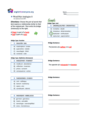 Word Pair Analogies Exercise